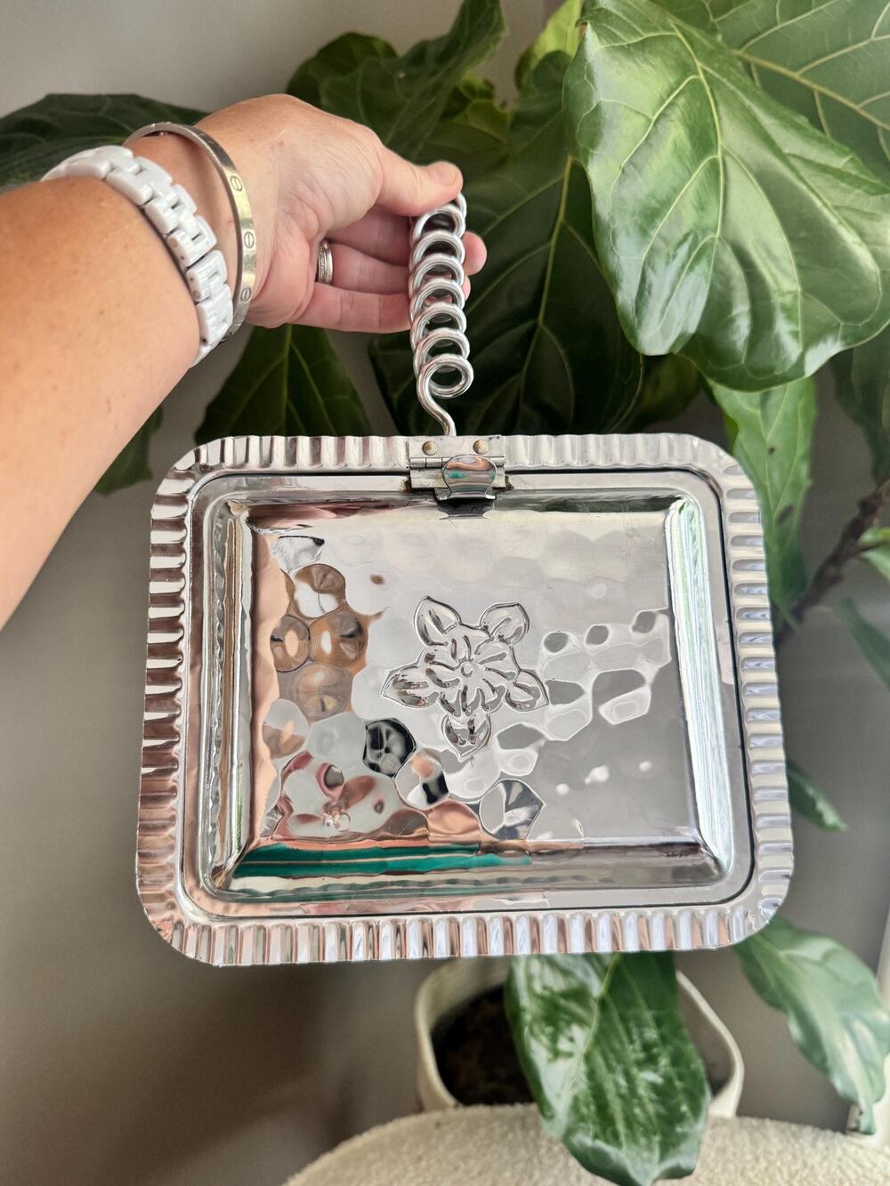Vintage Hammered Aluminum Silent Butler Crumb Catcher